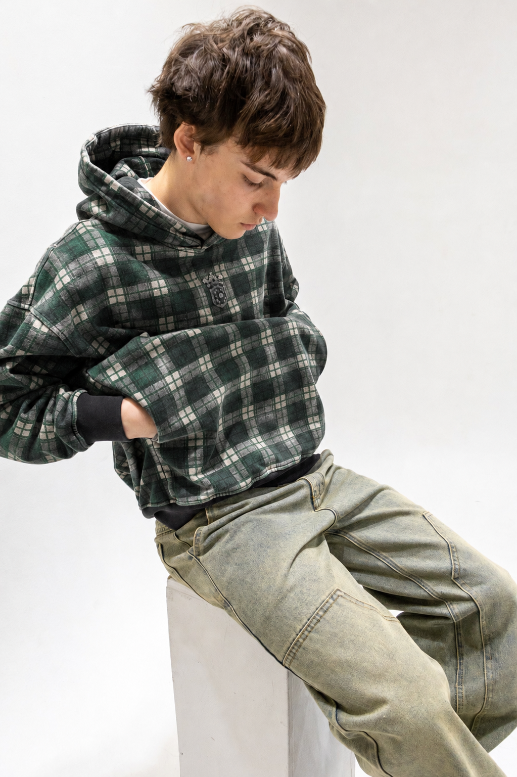 Forest Green Tartan Hidden Pocket Hoodie