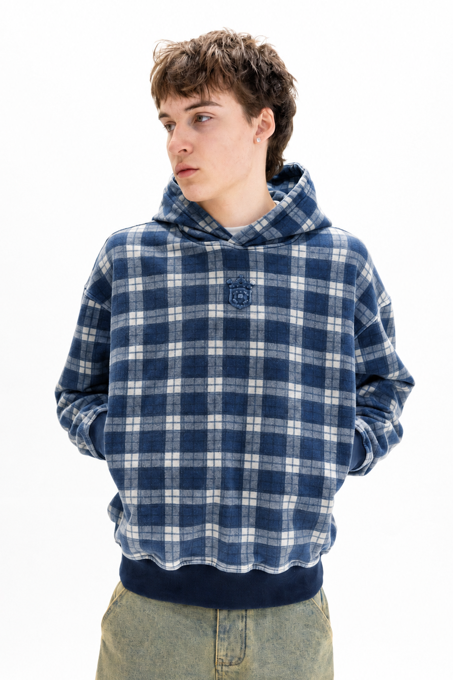 Royal Blue Tartan Hidden Pocket Hoodie