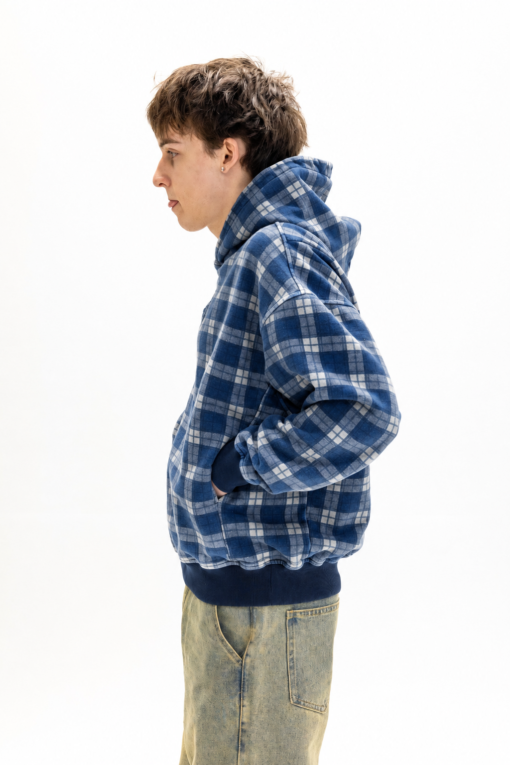 Royal Blue Tartan Hidden Pocket Hoodie