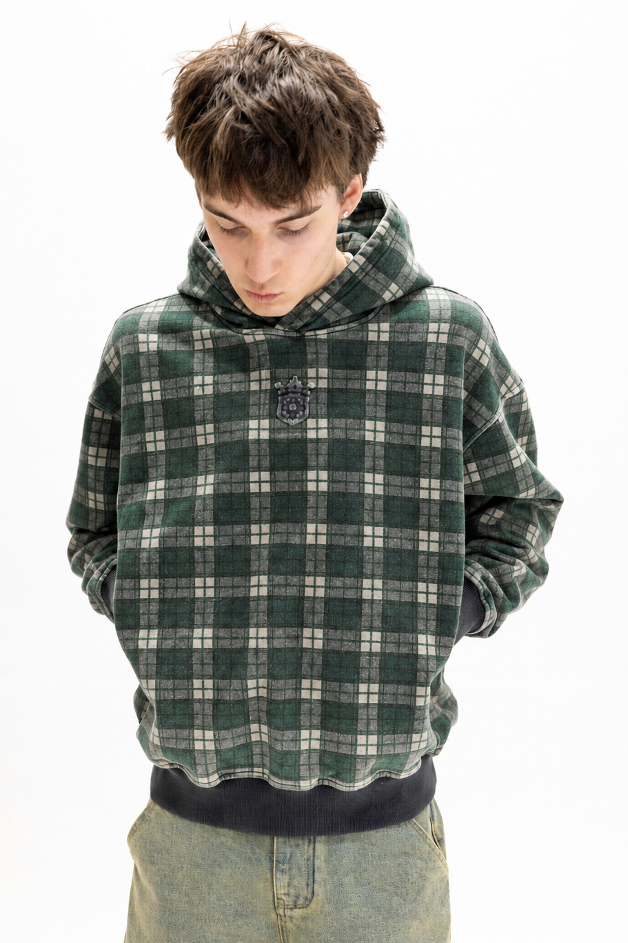 Forest Green Tartan Hidden Pocket Hoodie