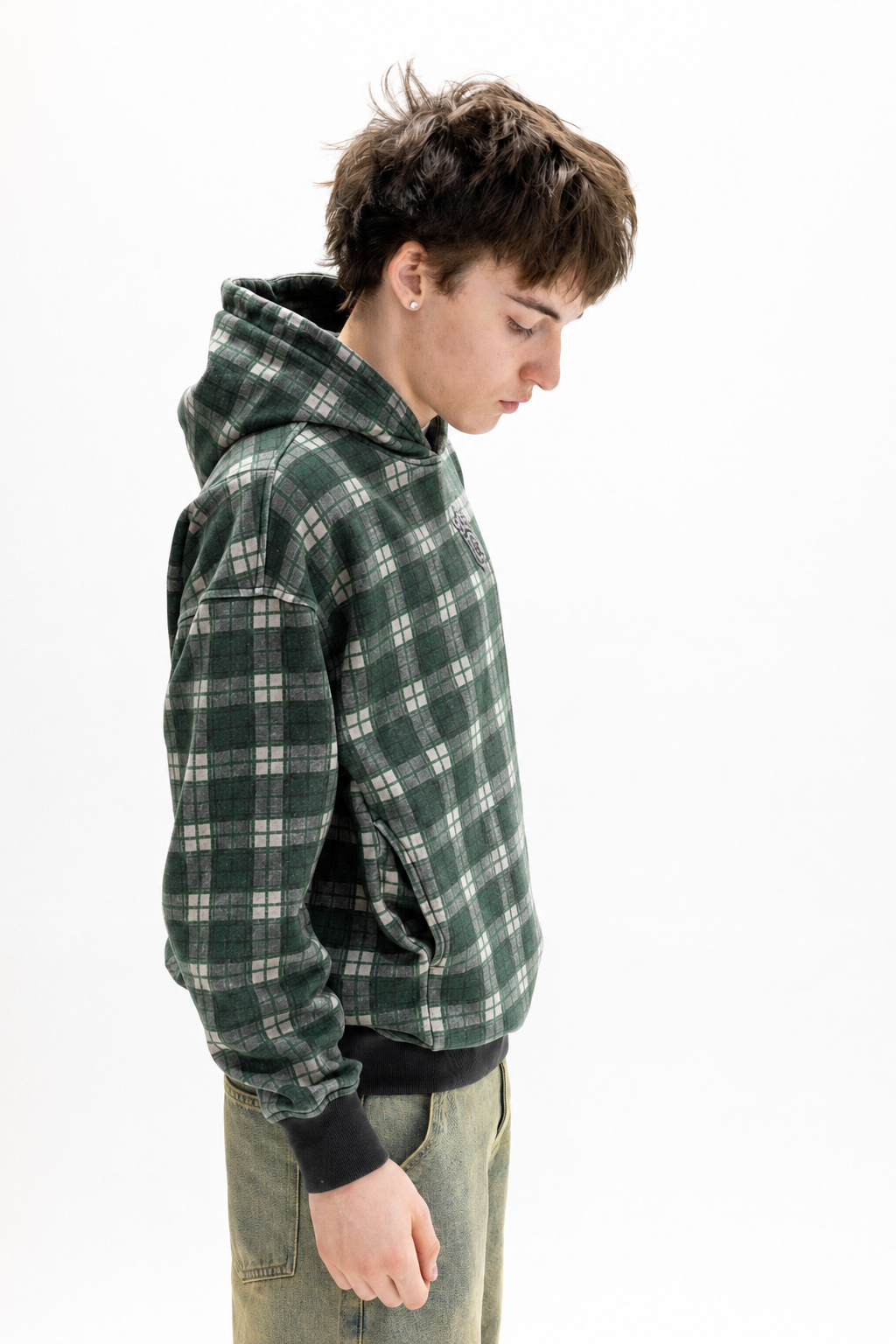 Forest Green Tartan Hidden Pocket Hoodie