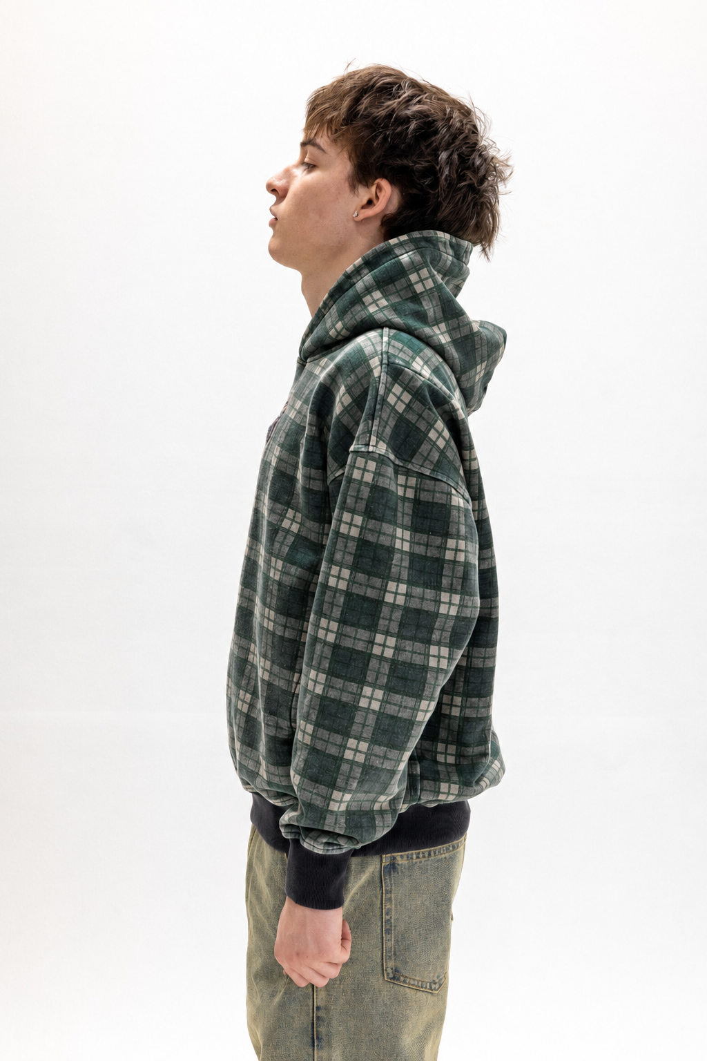 Forest Green Tartan Hidden Pocket Hoodie