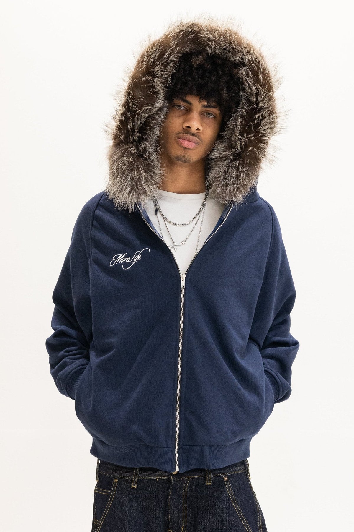 Plaid Mountain Goat Fur Zipup