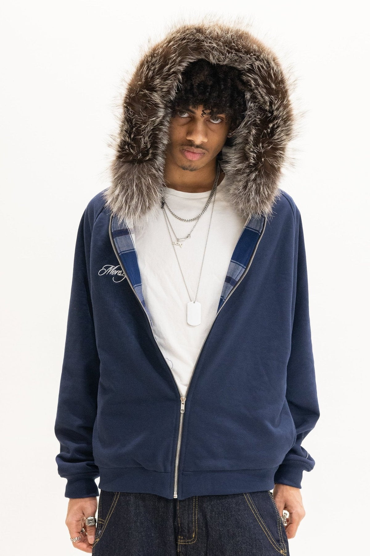 Plaid Mountain Goat Fur Zipup